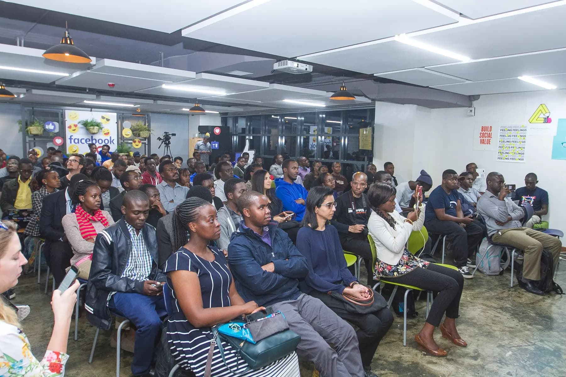 A full room of developers at a Facebook Developer Circles Nairobi event at iHub